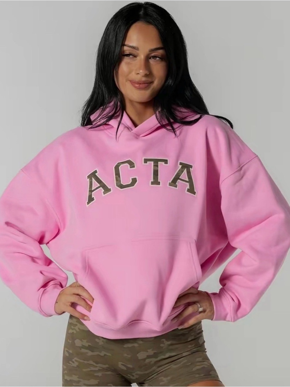 ACTA Baby Pink / Camo Oversized Hooded Sweatshirt for Women